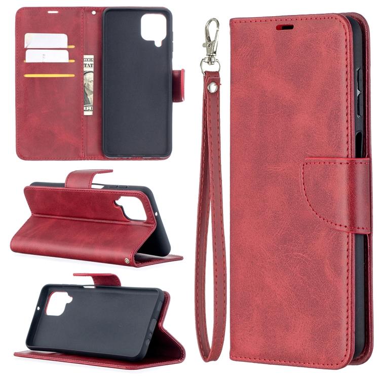 

For Samsung Galaxy A12 Retro Lambskin Texture Pure Color Horizontal Flip PU Leather Case with Holder & Card Slots & Wallet & Lanyard For Samsung Galaxy A12 красный