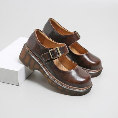 2026 Sapatos Mary Janes com Fivela Vintage Estilo Japonês Femininos Boca Rasa Casuais Estudante Couro Sapatos de Fundo Grosso