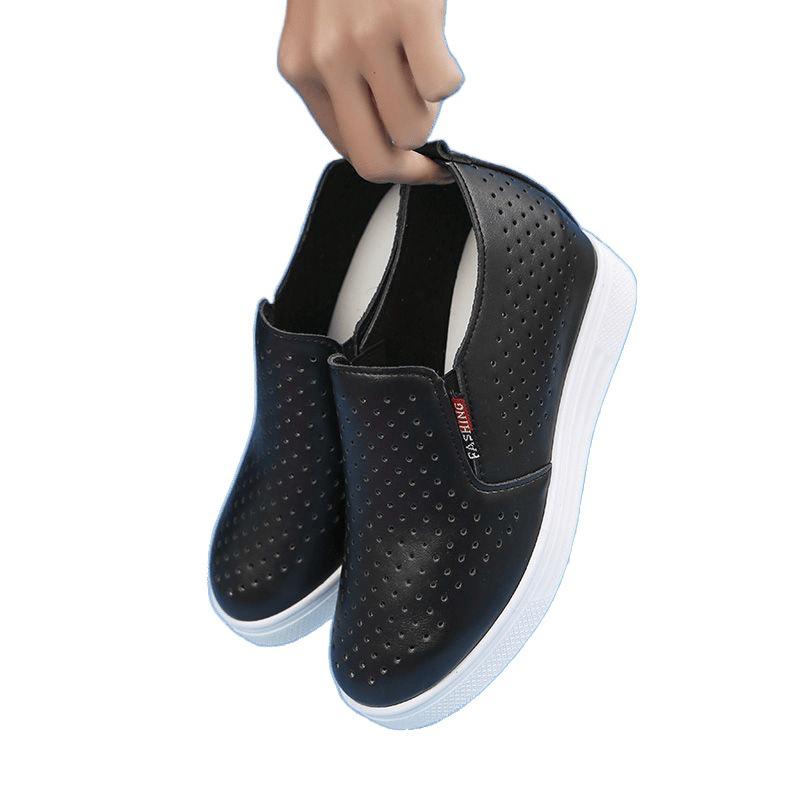 Adidași slip-on din piele moale naturală, cu platformă înaltă - Pantofi casual respirabili pentru femei, stil coreean pentru primăvară și toamnă