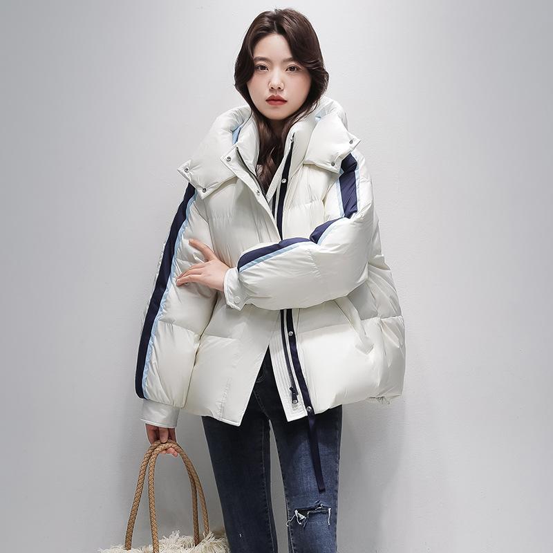 Fashion design sense color matching sleeves short down jacket winter new casual hooded warm small jacket