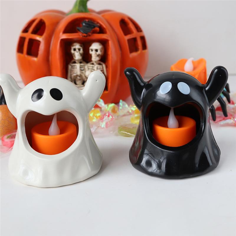 6PCS Halloween Ghost Decor Battery Operated LED Candles Flameless Candles For Halloween Room Table