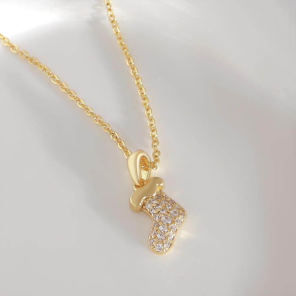 Copper Electroplated Gold Christmas Stocking Pendant Necklace - Women's Niche Clavicle Chain Design