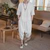 Men's Summer Linen Tang Suit: Lightweight Short-Sleeved Two-Piece Hanfu Zen Set