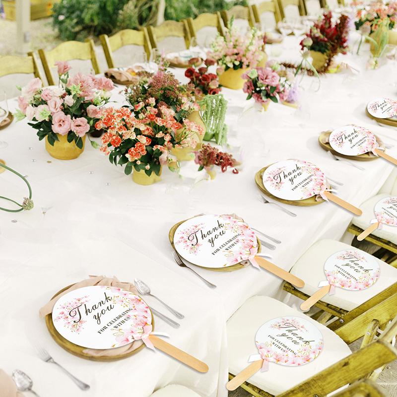 10 Pcs Wedding Hand Fans For Guests Bulk Decorative Handheld Wedding Favor Fans With Handle Thank You For Celebrating With Us