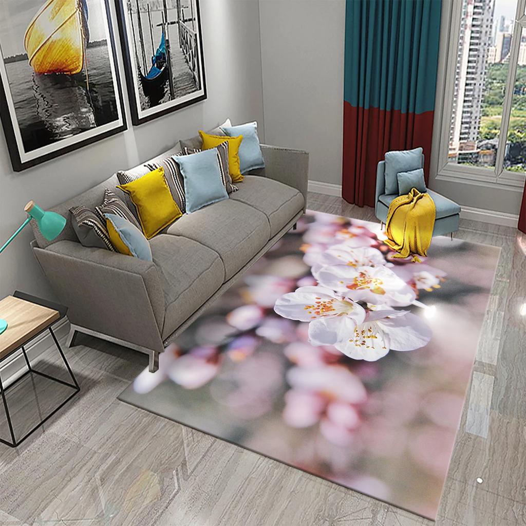 3D Pink Peach Blossom Carpet Living Room Coffee Table Area Mats Balcony Bedroom Decoration Rugs Kitchen Bathroom Anti-slip Rugs