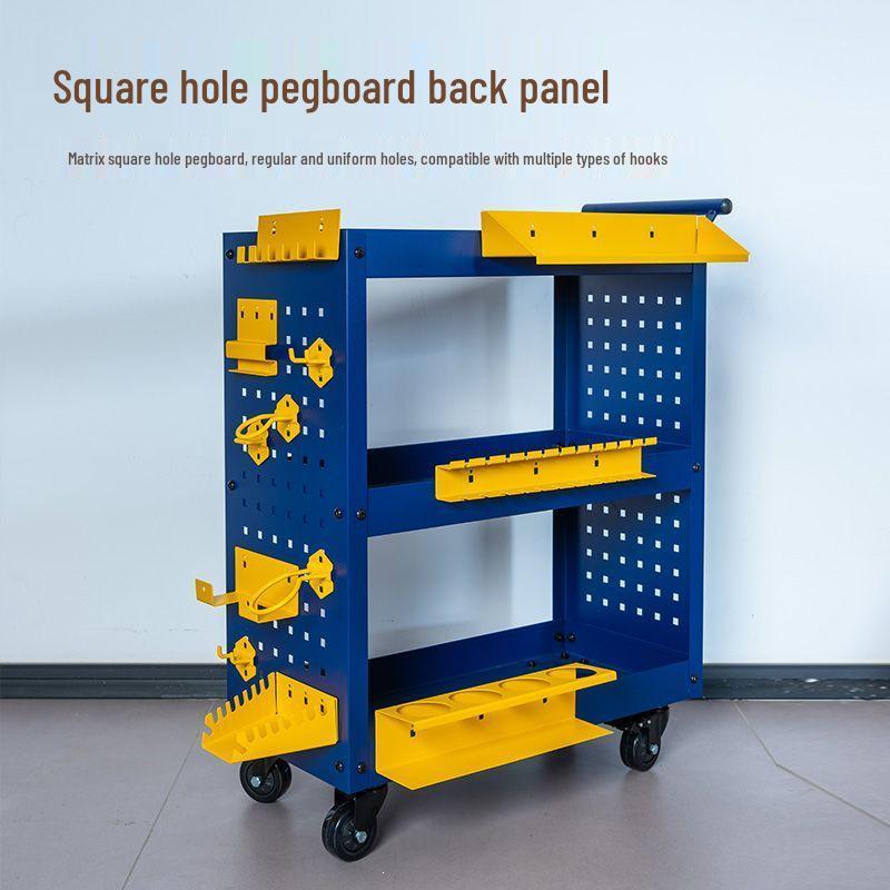 Three-Layer Mobile Tool Cart with Metal Perforated Panel and Storage Racks