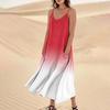Women's Casual V Neck Gradient Print Sleeveless Pocket Suspender Dress