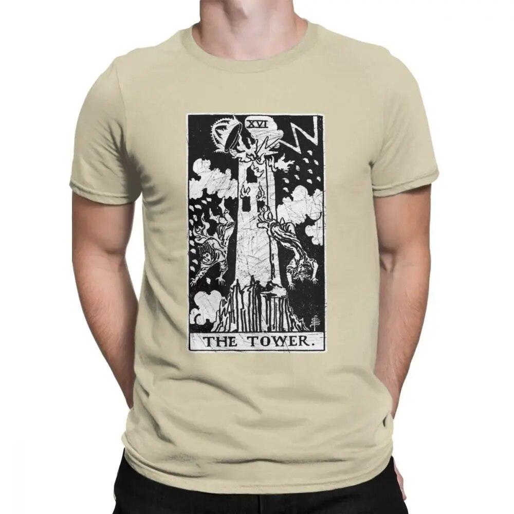 Unisex T-Shirt The Tower Tarot Card Major Arcana Fortune Telling Occult Vintage Cotton Tee Shirt Short Sleeve T Shirts Gift Idea