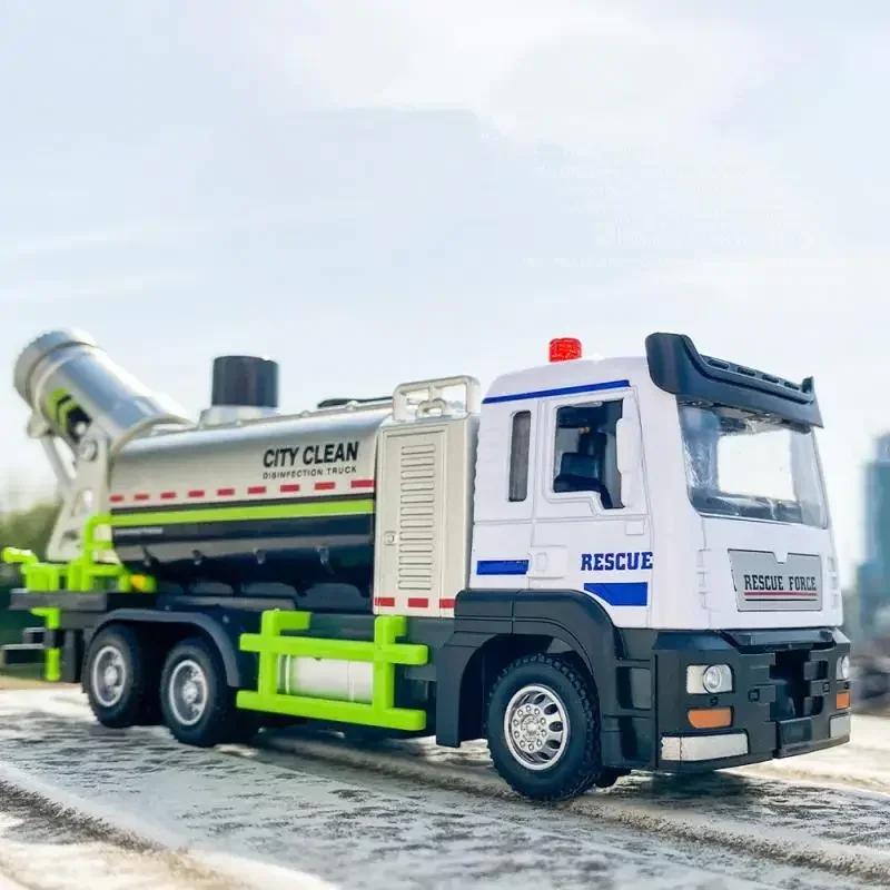 1/50 Alloy City Anti-Smog Truck Engineering Water Spray Model Children'S Vehicle With Sound Light Barrel Rotated Kids Toys Gifts