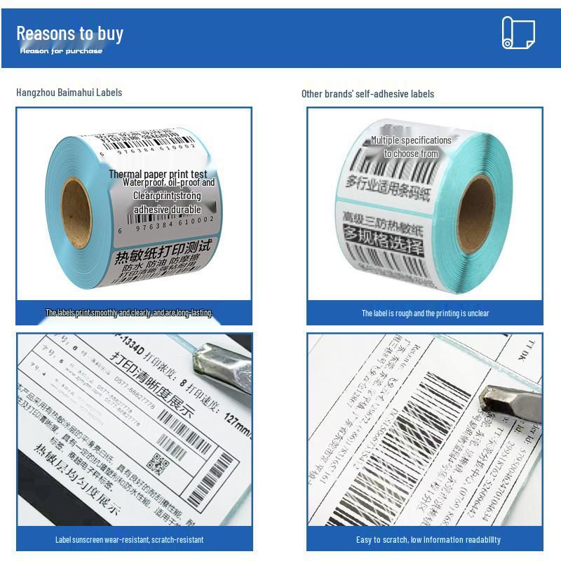 Customizable Adhesive Thermal Labels 60×40mm - Waterproof, Dustproof, Oilproof