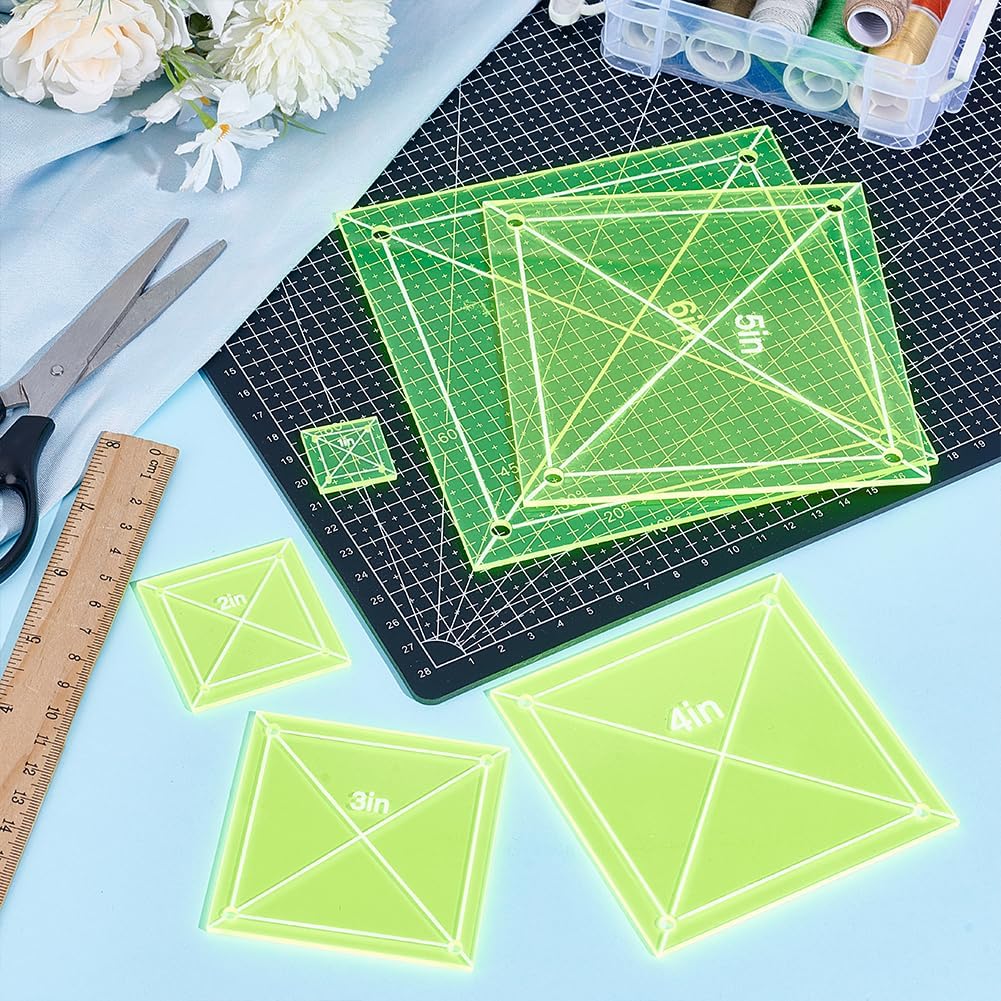 6 Piece Square-Quilting Templates Acrylic Patchworks Cutting Rulers Set Precision-Patchworks High-Visibility Sewing Guides Ruler