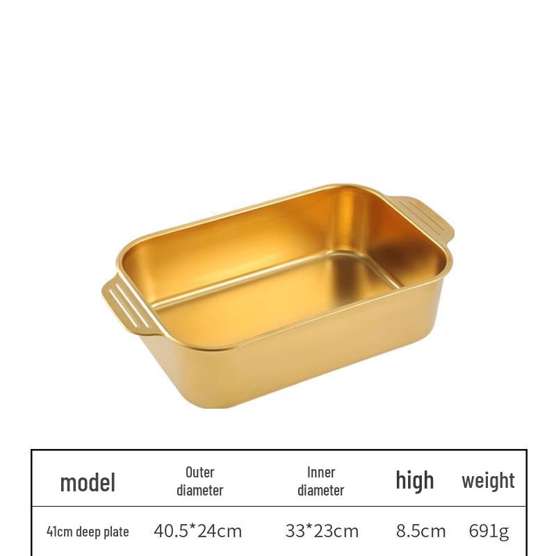 Korean 304 Stainless Steel Grilled Fish Pan, Rectangular Baking Tray with Double Ears for Serving Rice and Vegetables