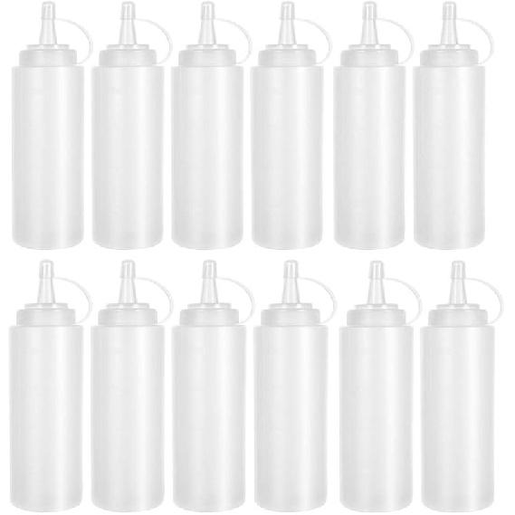 12 Pack 8 oz Plastic Squeeze Bottles Multipurpose Squirt Bottles for Ketchup,Condiments,BBQ Sauce,Dressing,Barbecue,Grilling,Crafts,Syrup and More 8OZ