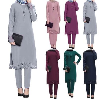 Frauen Muslim Abaya Kleidung Set Langarm Bluse Hosen Islamische Kaftan Outfits Anzug
