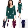 Elegant Womens Vintage Brief Split Bottom Dress With Timeless Deep O-neck Design