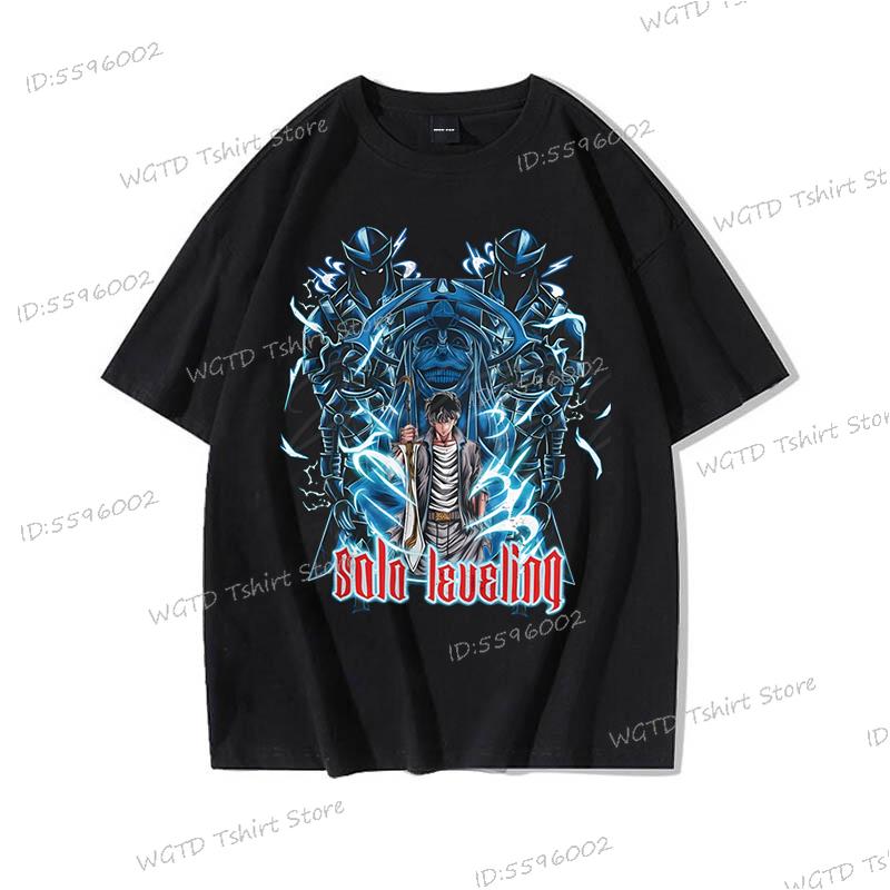 Hip Hop Streetwear Anime Solo Leveling Statue of God Print T-Shirt Männer Frauen Harajuku Grafik Lockeres Oberteil Vintage Baumwoll-T-Shirt