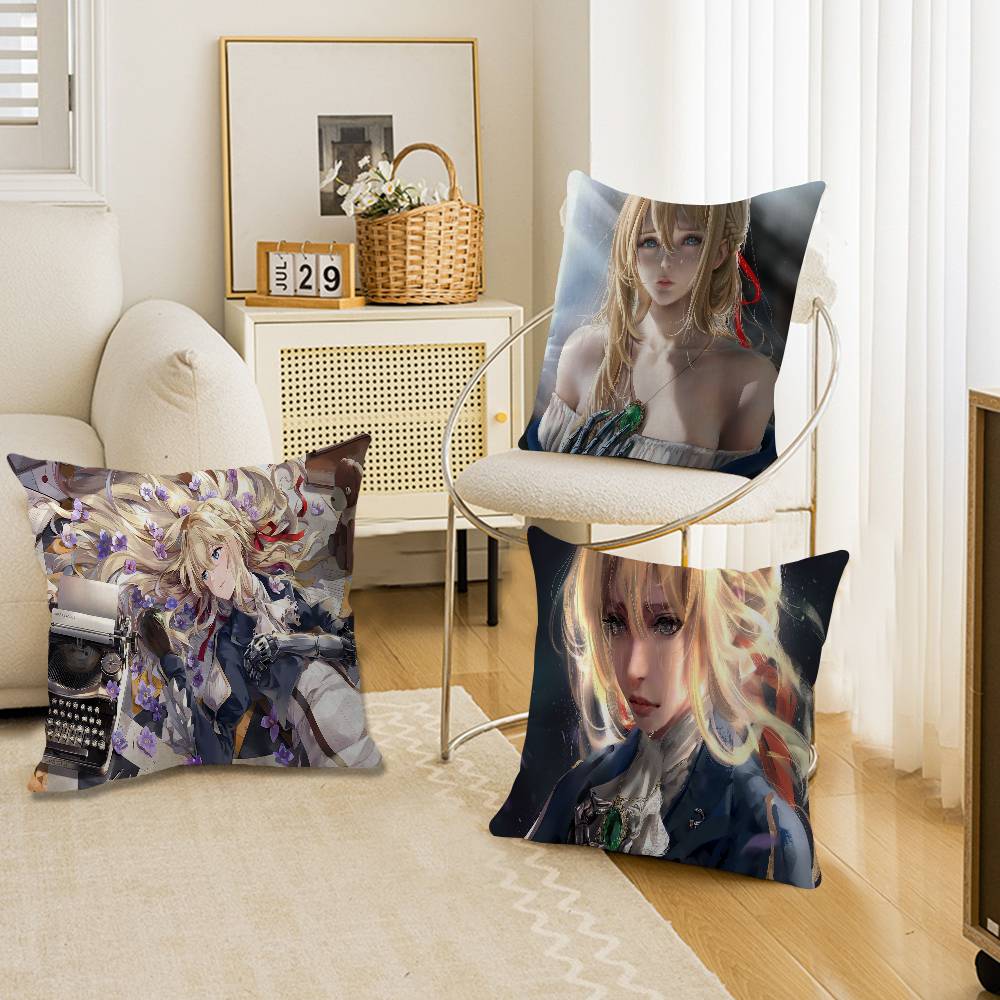 Anime Violet Evergarden Pillow Covers Cartoon Sofa Decorative Home Double-sided Printing Short Plush Cute Cushion Cover