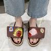 Fashion Platform Flip Flops Summer New Round Toe Open Toe Sun Embroidered Soft Sole Non-slip Wear-resistant Flats