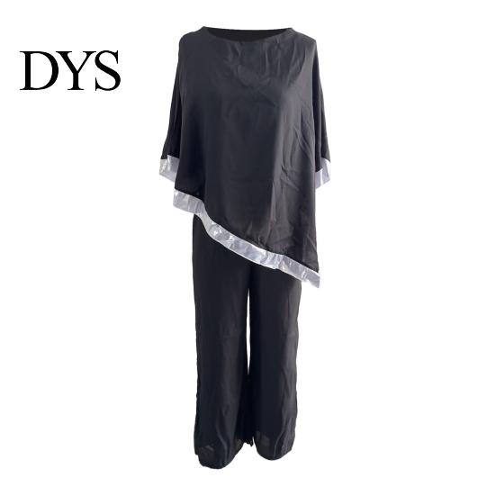 Summer Daily Loose Outfit 2 Pcs/Set Women Top Pants Set Dolman Sleeves Irregular Sequin Hem O Neck Blouse Solid Color Wide Leg Trousers Suit