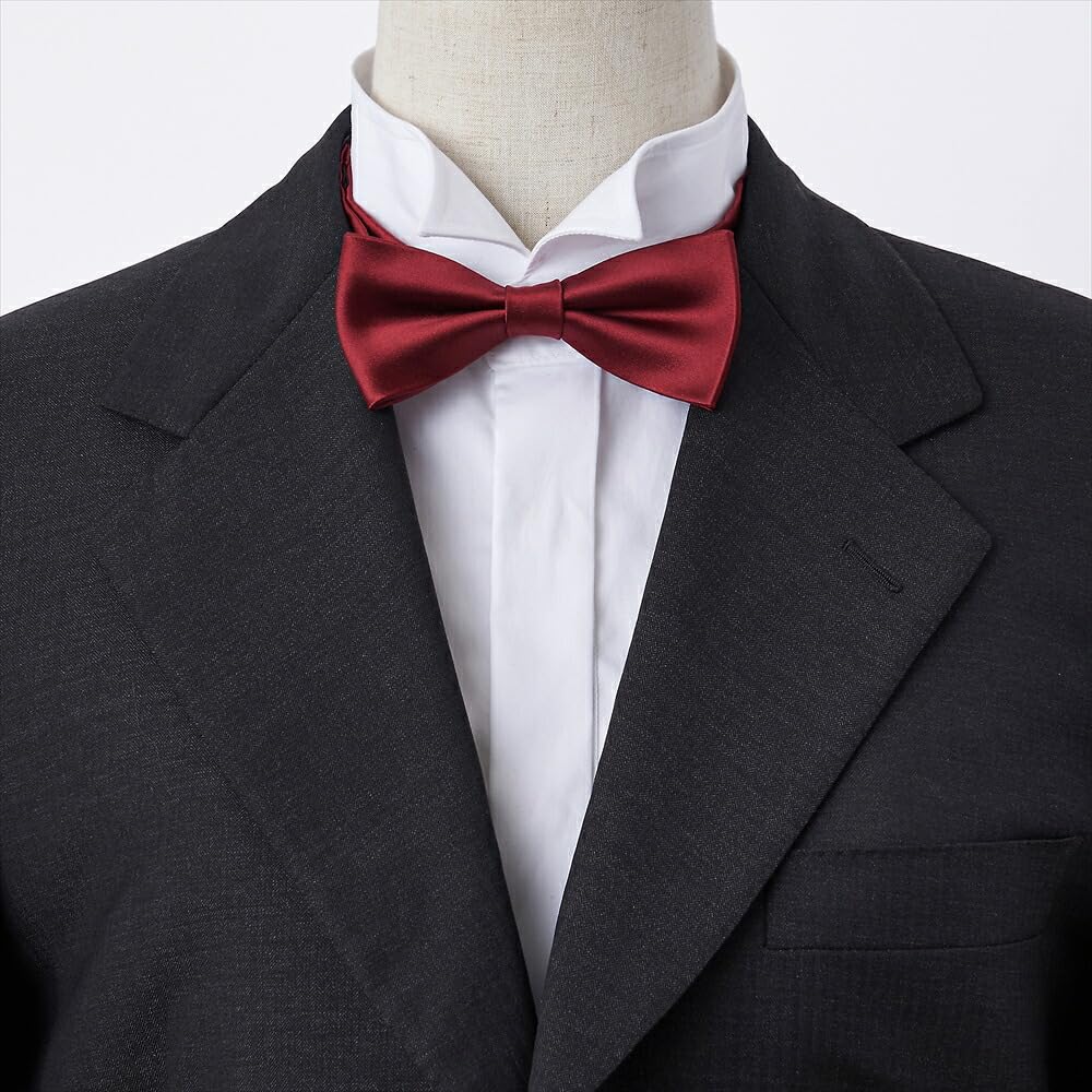 [Ojie] Bow Tie, 100% Silk Satin, Solid Color, Made in Japan, Formal, Wedding, Reception, After-Party, Party, Wine Red