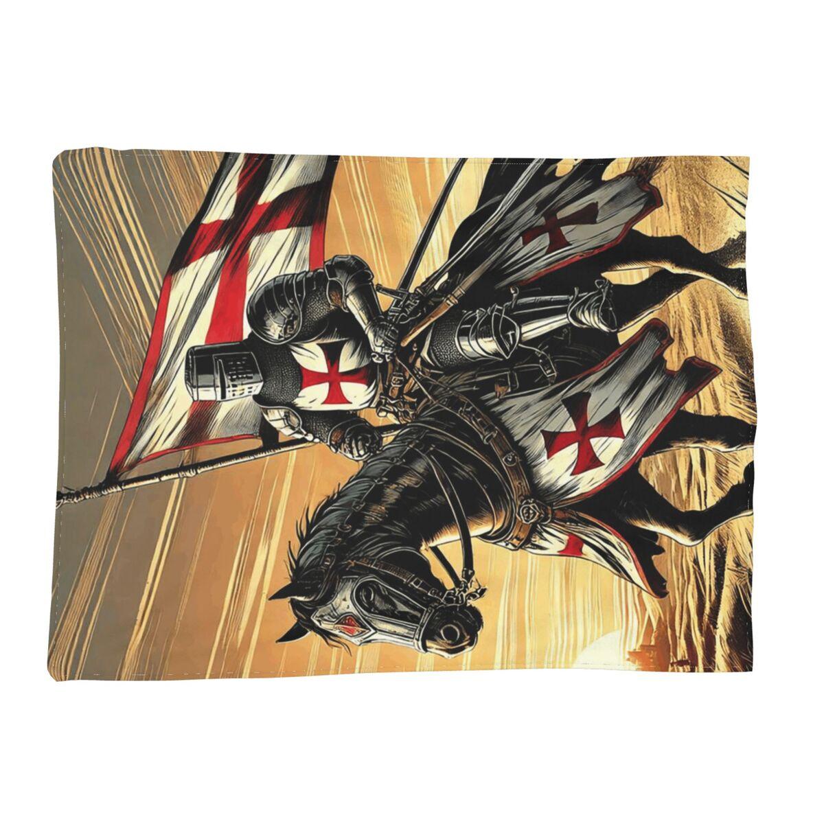 

Knights Templar Flag With Coat Of Arms Medieval Warrior Cross Blankets Soft Flannel Throw Blanket Plush for Bed room Home Couch 80x120cm