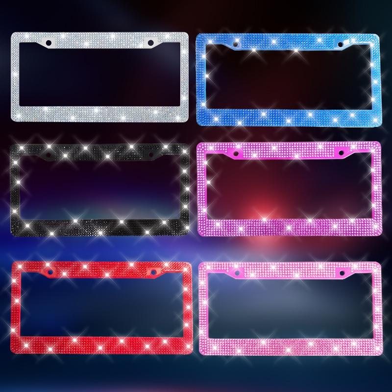 1/2Pcs New Bling Crystal Car License Plate Frame Women Rhinestone License Plate Frame Cover Holder Car Accessories With Screw