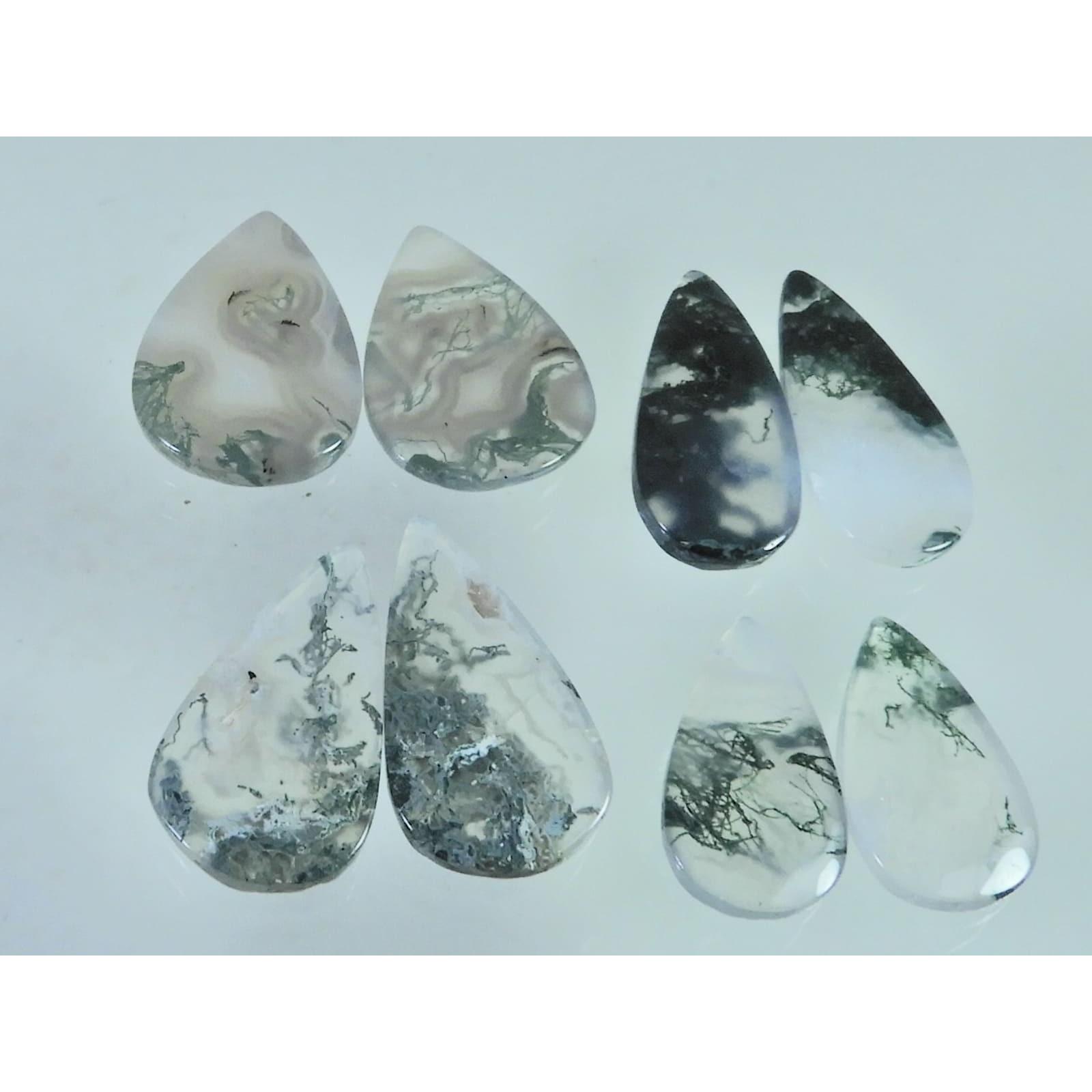 107Cts. Natural Moss Agate Matched Pair Pear Cabochon Gemstone 04 Pair Lot C-2284