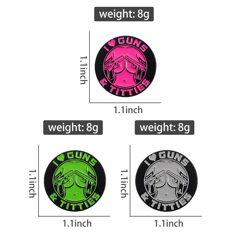 Punk Gothic I Love Guns Enamel Pins Cartoon Sexy And Cool Comics Figure Brooches Backpack Lapel Badge Jewelry Gift for Men Women