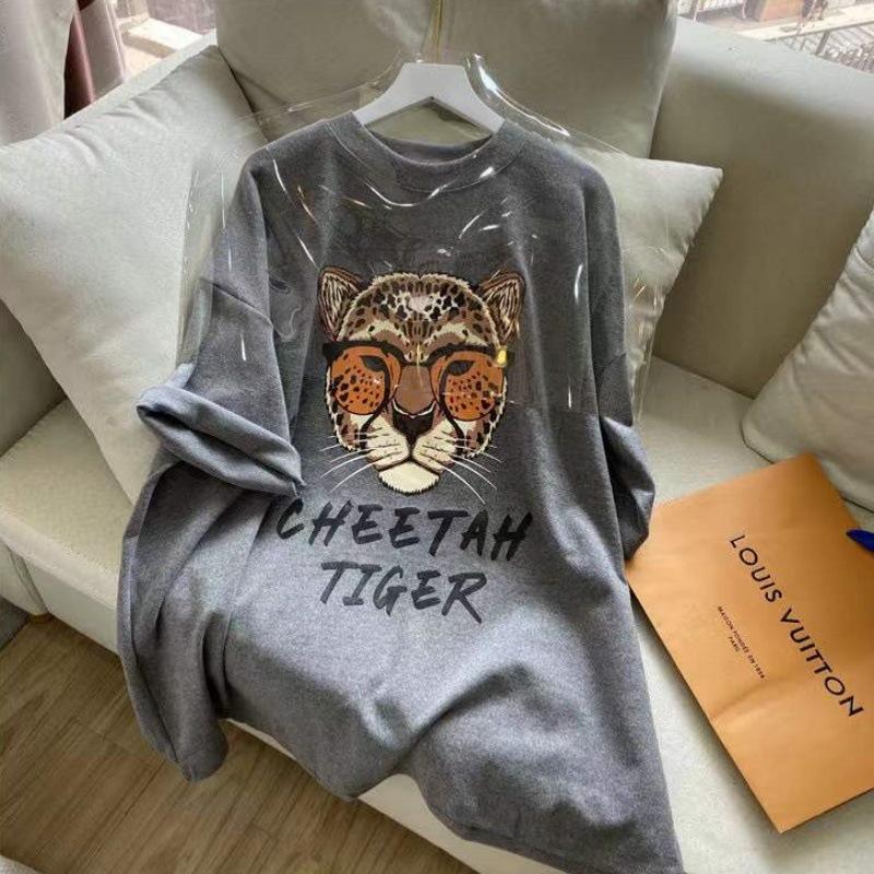 

Футболка с короткими рукавами и принтом в виде головы леопарда для женщин на весну и лето, новый корейский стиль, свободный топ с короткими рукавами XXXL