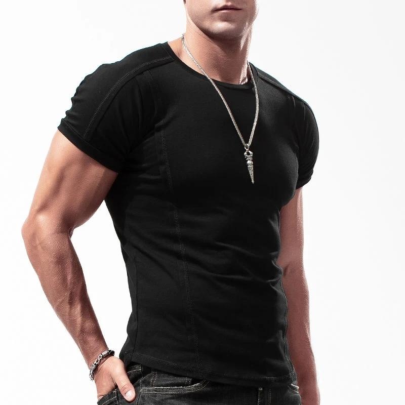 

Новая летняя мужская футболка, модная приталенная хлопковая футболка с коротким рукавом для бега, мужские однотонные базовые топы L