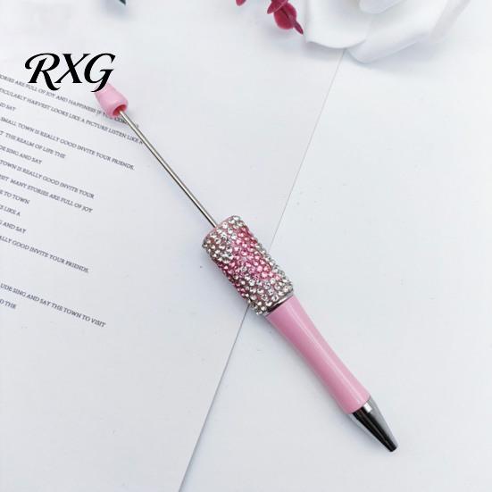 Sparkly Bow Pen Diamond Beadable Pens, Bling Rhinestone Beaded DIY Plastic Bead Pen, Crystal Stylish Desk Accessory Shaft Black Ink Ballpoint Pens for