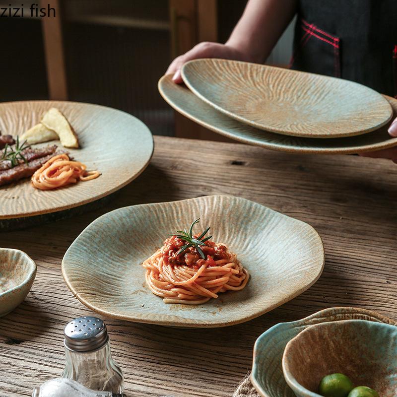 Vintage kreativní keramický talíř na večeři, dezertní talíř, svačinový talíř, sashimi, sushi talíře, steakové talíře, restaurační speciální nádobí