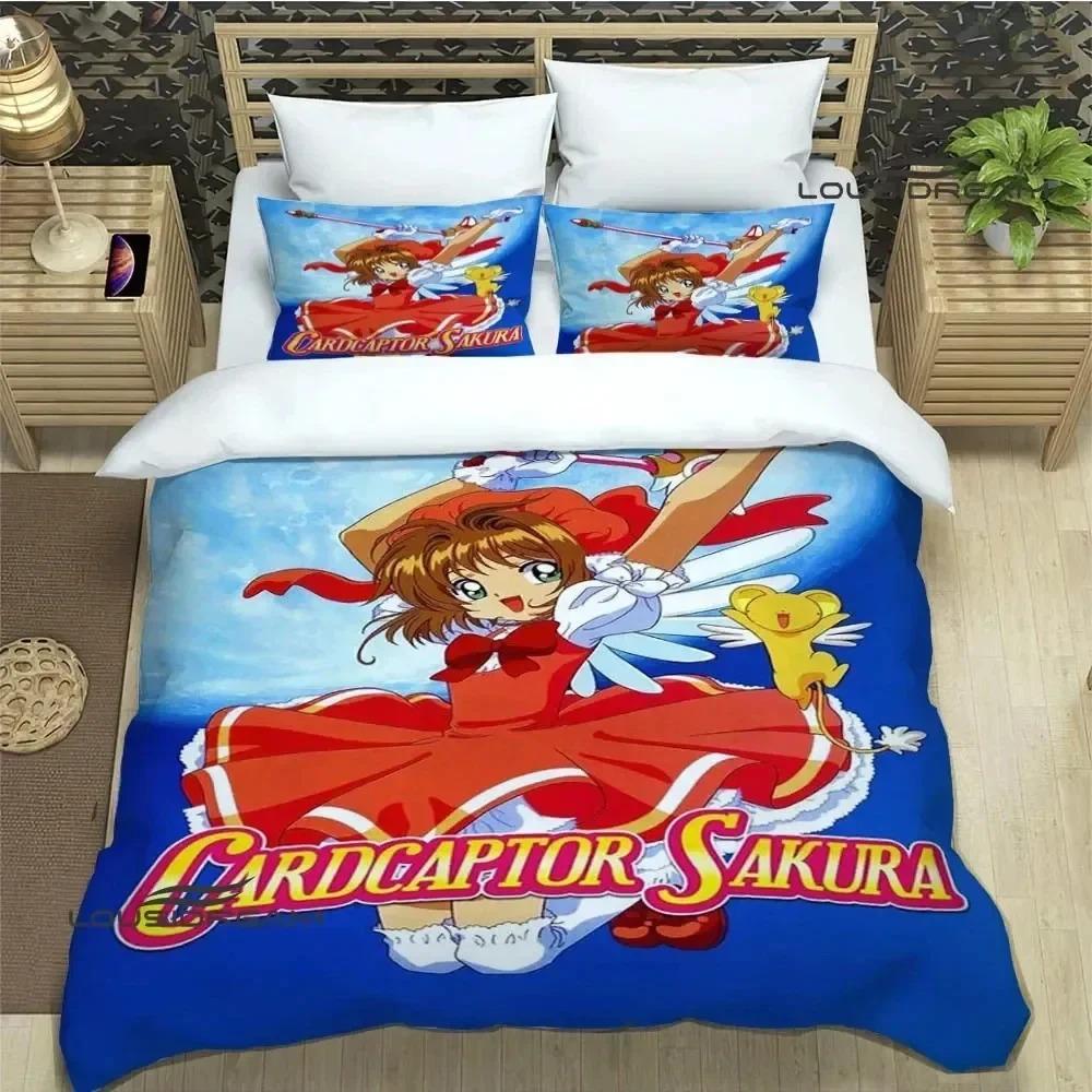 Druk 3D Zestaw pościeli Anime Card Captor Sakura Miękny nowoczesny narzuta na łóżko do sypialni Wygodna poszewka na kołdrę Poszewka na kołdrę i poszewka na poduszkę