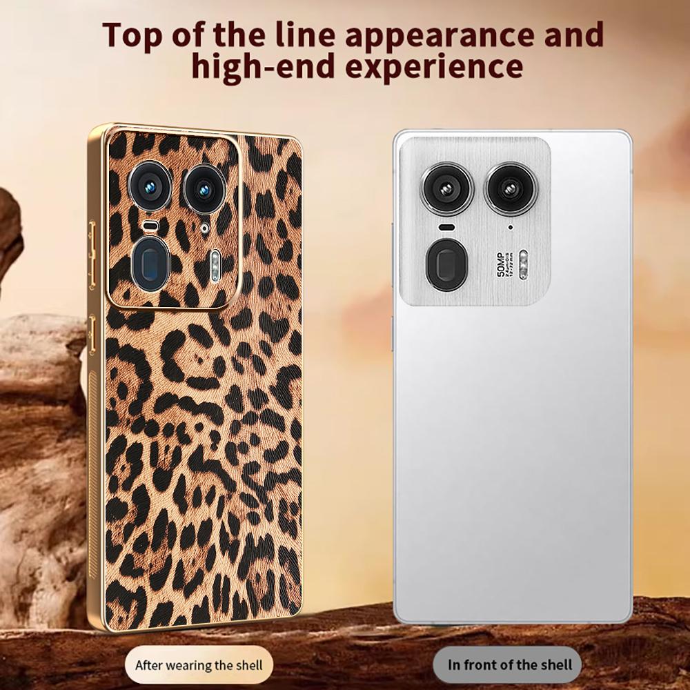 For Motorola Edge 50 Ultra 5G/Moto X50 Ultra 5G Case Leopard Print PU Leather Coated PC+TPU Electroplating Phone Cover