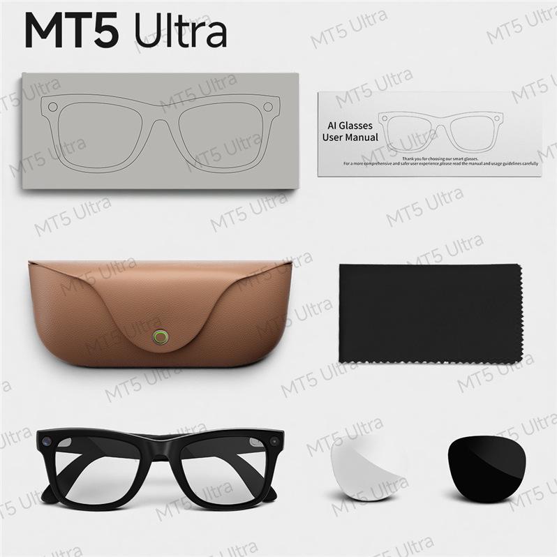 Occhiali Smart MT5 Ultra con Fotocamera da 800W Pixel, Riconoscimento Fotografico AI e Chiamate Bluetooth.