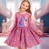 Mädchen Lässiges 3D Einhorn Muster Print Rundhals Langarm Kleid Kinder Prinzessinnenkleid