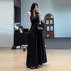 2026 Elegant French Style Black Spaghetti Strap Halter Neck Maxi Dress for Women