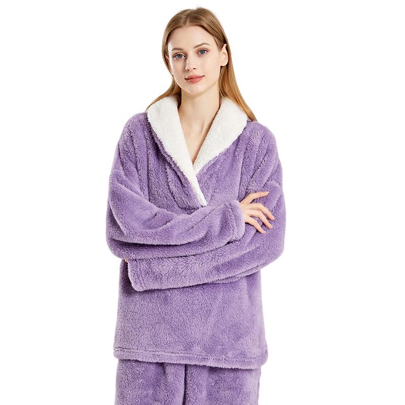 Pijamale de iarnă lungi din pluș pentru femei 2025, Set de homewear de Crăciun european și american, Mărimi mari