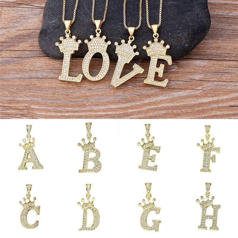 Elegante Alphabet Krone Initialen Buchstaben Anhänger Halskette mit Goldkette Schmuck