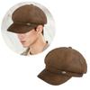 Newsboys Beret Hat Women Girl PU Leather Octagonal Hat Winter Rural Street Caps