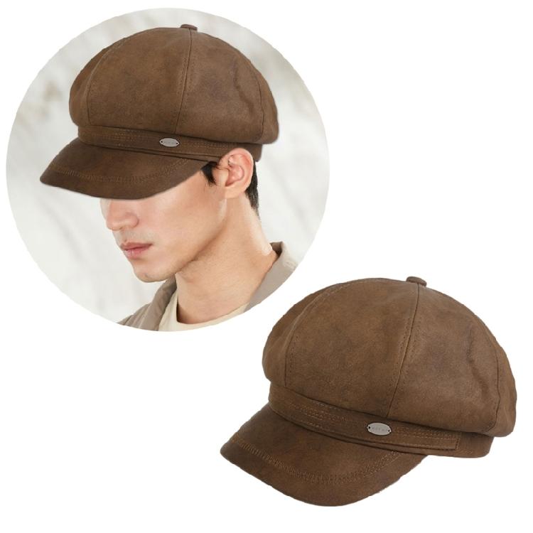 Newsboys Beret Hat Women Girl PU Leather Octagonal Hat Winter Rural Street Caps
