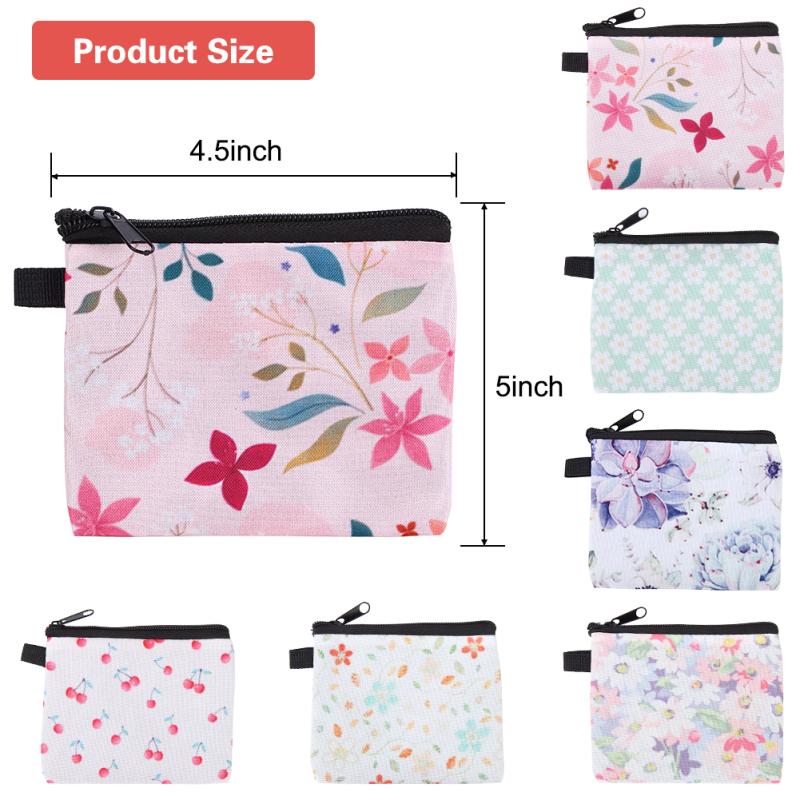 6pcs Coin Purse Floral Printing Fresh Feminine Product Pouch For Women Teens Girls