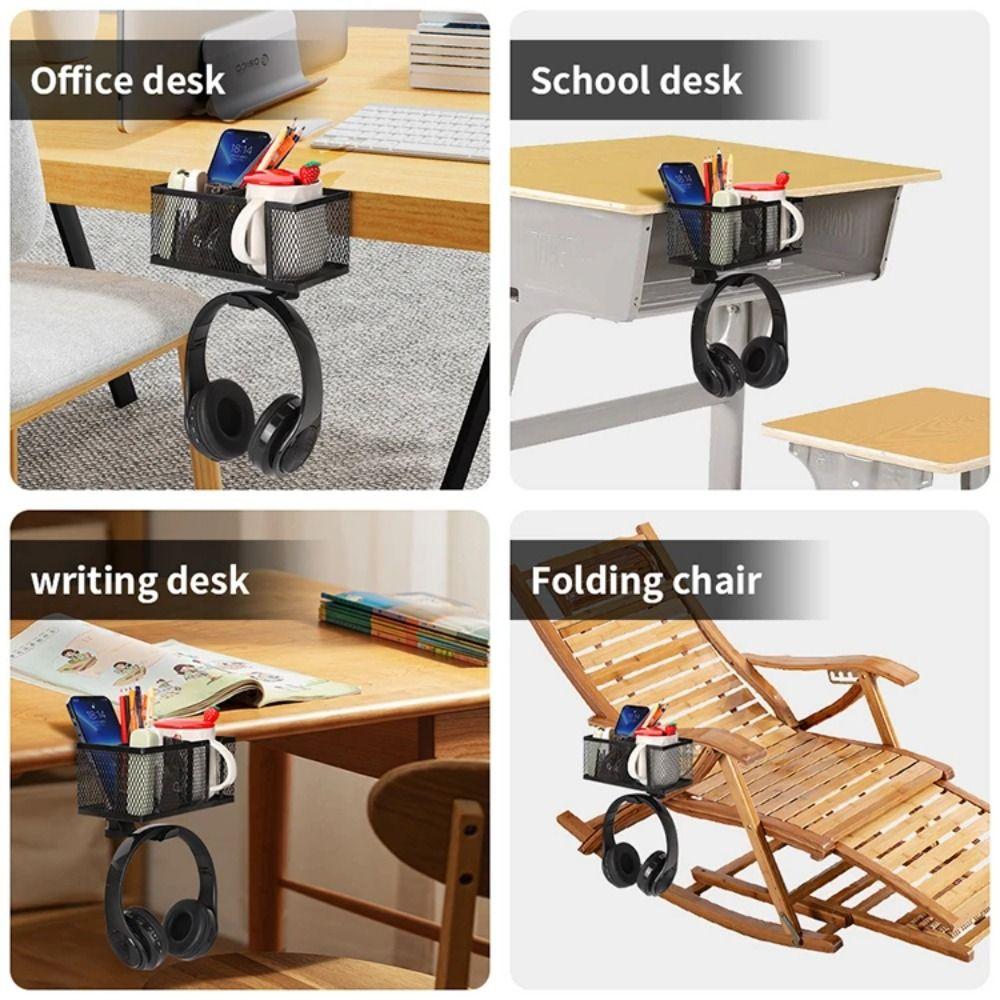 Metal Clip Under Desk Headphone Hanger Anti-Spill Earphone Storage Rack  Desktop Organizer