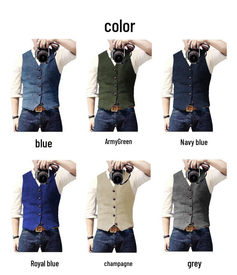 Chaleco de Hombre Espiga Estilo Británico Casual de Negocios Ligero