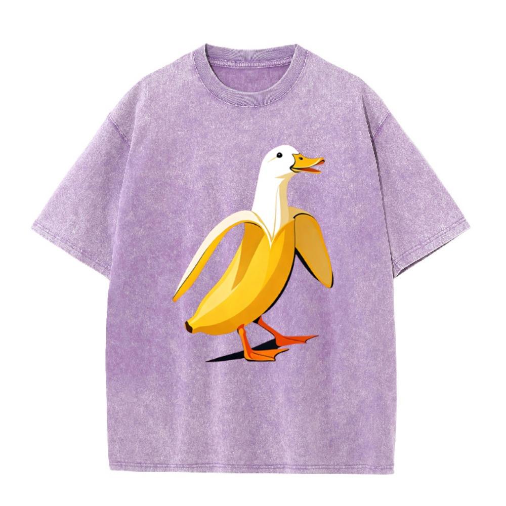 Banana Duck Print Unisex T-Shirt Retro O-Neck Summer Cotton Short Sleeve Tee Casual Loose Streetwear Tops