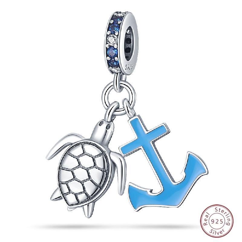 Copper Beaded Pendant Blue Shiny Zircon Suitable Original 3Mm Bracelet Women Fine Jewelry