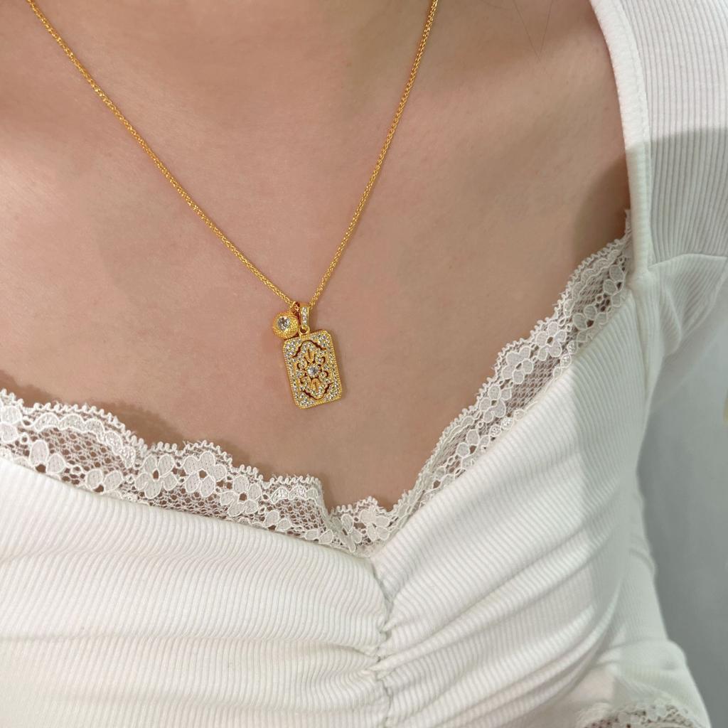Medieval High-End Super Flash Full Diamond No Matter Brand Pendant Necklace Two-Color Retro Light Luxury Fashion Niche Exquisite Collarbone Chain