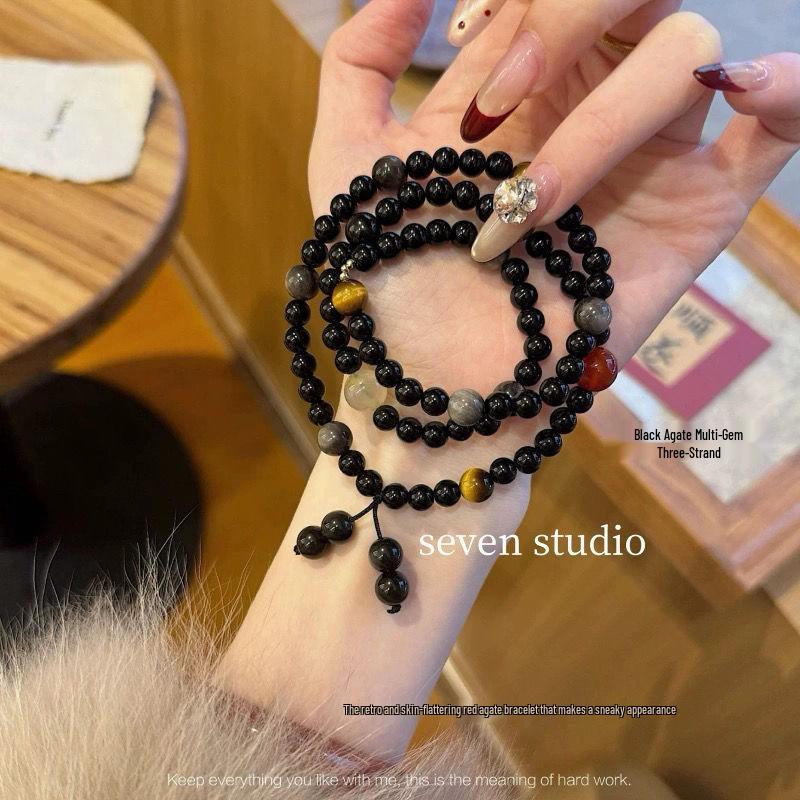 

Black Agate Women s Hydrating Bracelet: Zen Retro Crystal Jewelry for Couples and Besties