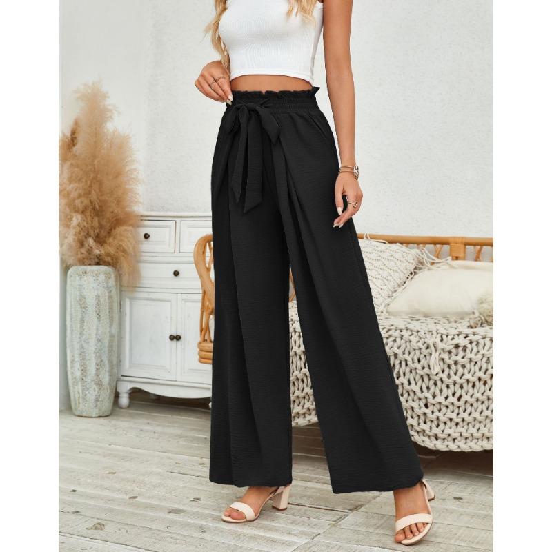 Women High Waist Pleated Loose Wide Leg Casual Summer Long Pants