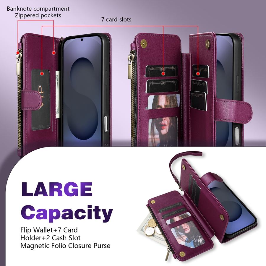 Wallet Multi-card Slot Zipper Kickstand Magnetic Flip Leather Case For Samsung Galaxy S26 Ultra S25 FE S24 Plus S23 S22 S21 S20